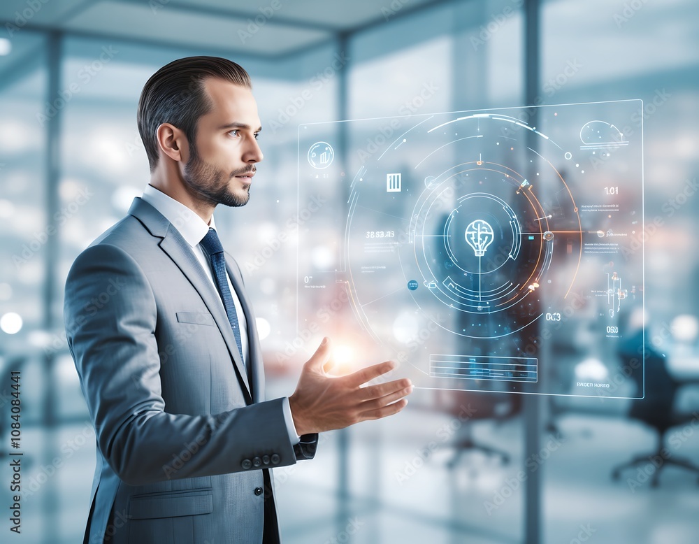 Aufkleber artificial intelligence in business: smart data analysis empowers businessman with advanced technolo