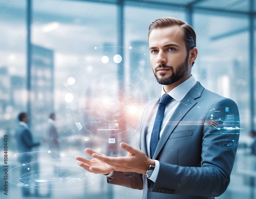 Poster artificial intelligence in business: smart data analysis empowers businessman with advanced technolo