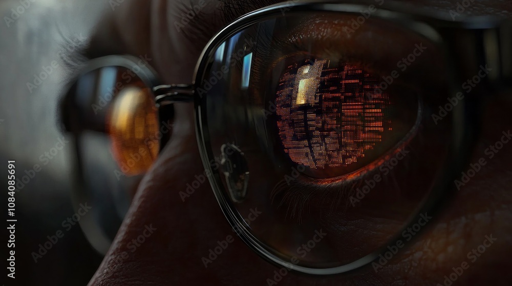 Poster a person's eye is shown in a close up with a computer screen behind it
