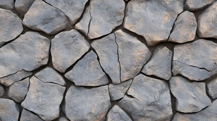 Obraz premium Textured Gray Stone Wall with Irregular Shaped Rocks Displaying Natural Cracks and Unique Patterns for Architectural and Landscape Design Projects