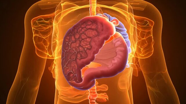 Human Digestive System Anatomy: 3D Render of Internal Organs