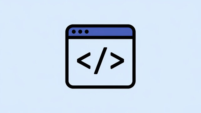 Minimalistic illustration of a code editor interface featuring the angle brackets for coding on a light blue background.