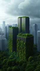 Obraz premium Urban jungle transformation green skyscrapers cityscape architecture modern environment aerial view sustainable design