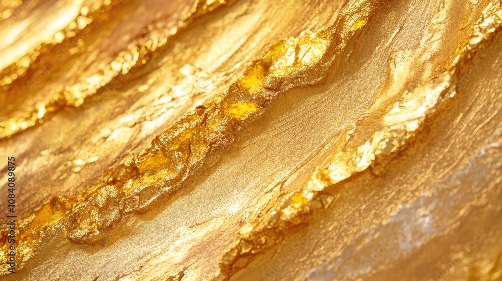Poster abstract background with gold leaf texture, showing an organic wavy pattern with subtle light and da