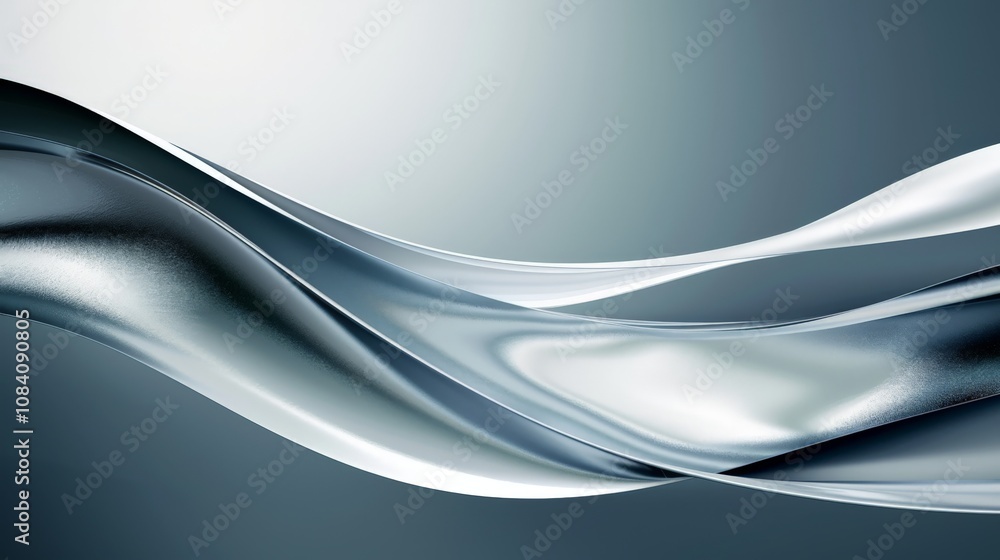 Poster wallpaper an abstract image featuring smooth, flowing metallic waves on a gradient background