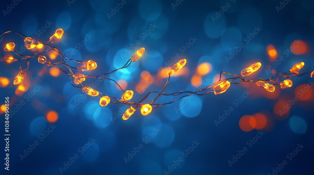Poster a string of lights is hanging from the ceiling, creating a warm