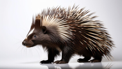 Obraz premium Standing porcupine with quills on white background.