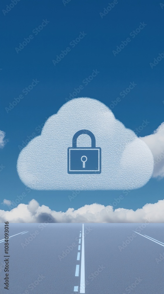 Poster A digital cloud with a padlock symbolizing data security and privacy, representing online protection in the digital age.