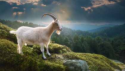Una cabra en medio del bosque, foto en primera persona