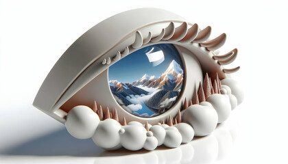 3D Close up of a persons eye reflecting a celestial night sky with copy space on the side. concept as A detailed macro shot focusing on an eye that reflects a star filled night sky symbolizing spiritu