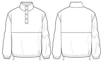 Popover jacket design flat sketch Illustration front and back view vector template, Anorak winter Jacket for men and women © Fathima Flats