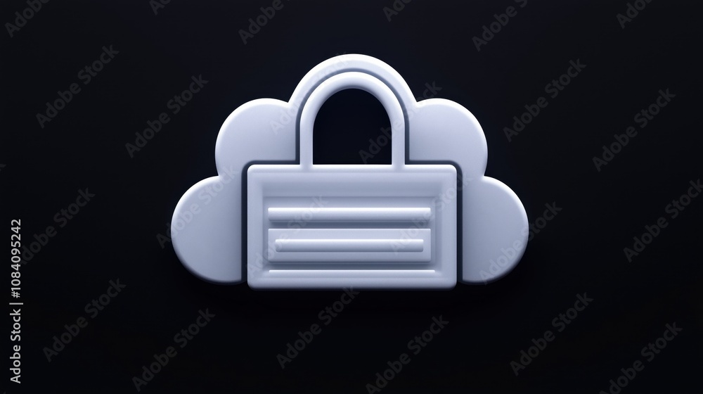 Poster modern cloud security symbol with padlock representing data protection and privacy in digital enviro