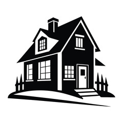 Silhouette of House in black and white colors on white background