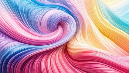 Fototapeta premium Smooth wavy lines, vibrant pastel colors, rainbow gradient, fluid abstract shapes, soft textures, flowing curves, colorful stripes, dynamic motion, undulating pattern, silky appearance, multicolored w