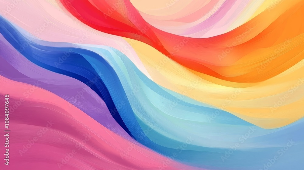 Poster abstract waves of color blend seamlessly, creating a vibrant composition reminiscent of a sunset or 