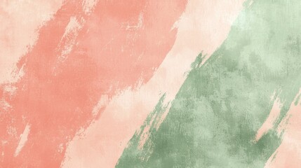 Fototapeta premium Peach and green brushstrokes blend on a light-colored canvas, forming an abstract textured background ideal for design projects