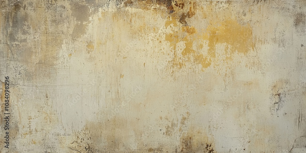 Poster panoramic view of a weathered wall with peeling paint and textured surface, creating an abstract vin
