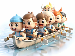 Fototapeta premium Candid image of a team participating in a dragon boat race copy space below. concept as A team paddles vigorously during a dragon boat race capturing candid moments of coordination and determination d