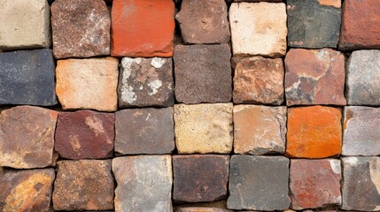 Fototapeta premium Textured and Colorful Background of Arranged Square Stone Blocks in Various Shades for Use in Design, Architecture, or Home Decor Projects