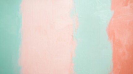 Fototapeta premium Wide brushstrokes of pastel pink, green, and orange paint create a visually appealing abstract background with a modern and minimalist aesthetic, perfect for various design projects