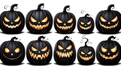 Obraz premium Black vector Halloween pumpkin silhouettes with scary faces in various emotions are ideal f_1(354)