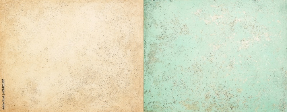 Poster two-tone textured background featuring beige and turquoise colors separated by a vertical line, crea