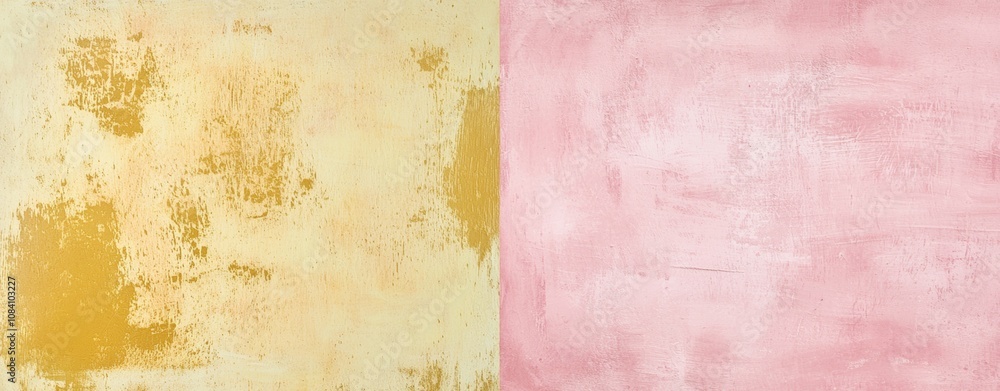 Poster yellow and pink paint create an interesting split screen effect on a wall, providing a unique backdr