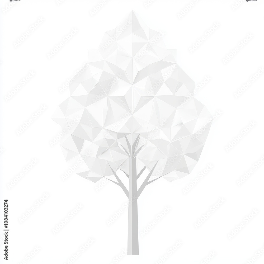 Poster a geometric white tree with a thin trunk and a triangular crown.