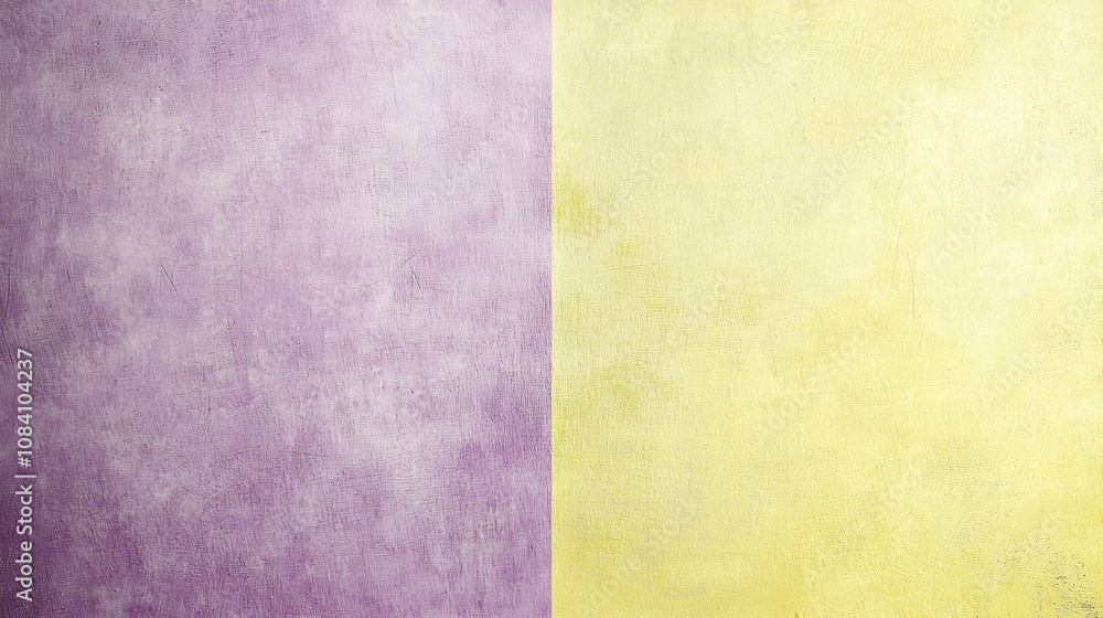 Poster purple and yellow painted wall creating a two-tone background with a textured surface, offering a si
