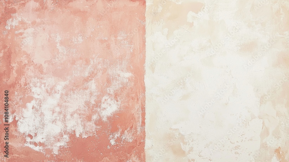 Poster weathered textured wall showing a two-tone paint job, with pink and beige colors separated by a vert