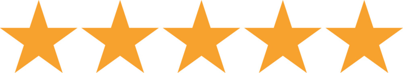 Star icon. Vector yellow isolated five stars. Customer feedback concept. Vector 5 stars rating review. Quality shape design.set of stars isolated on white background.  
