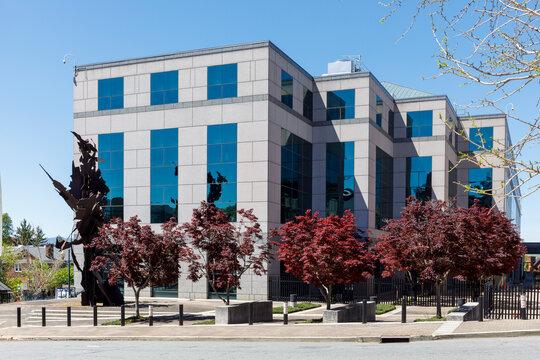 ASHEVILLE, NC, USA-1 MAY 2021: Veach-Baley Federal Complex, adjacent to the US Federal Courthouse. Side of building.  Springtime, sunny.