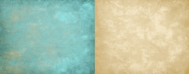 Naklejka premium Teal and beige vintage textured background split in half creates an elegant backdrop, perfect for various design projects