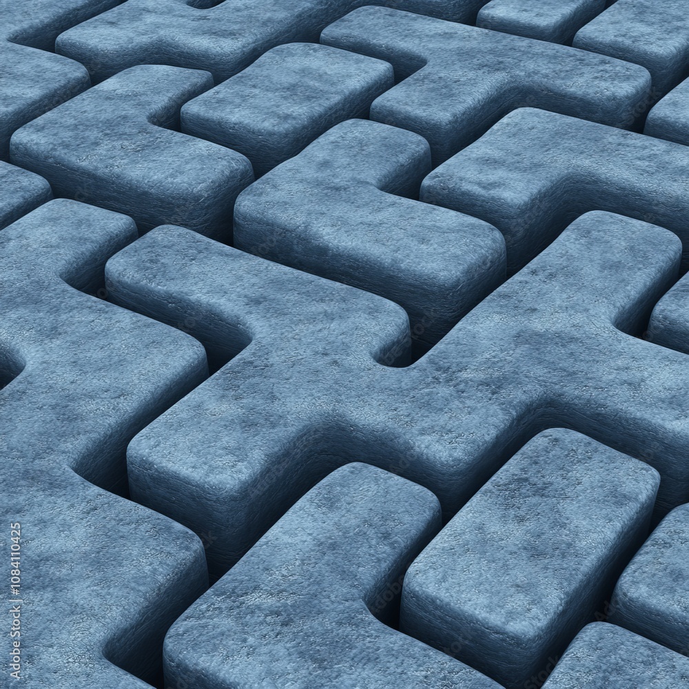 Poster abstract blue maze pattern with textured surface.