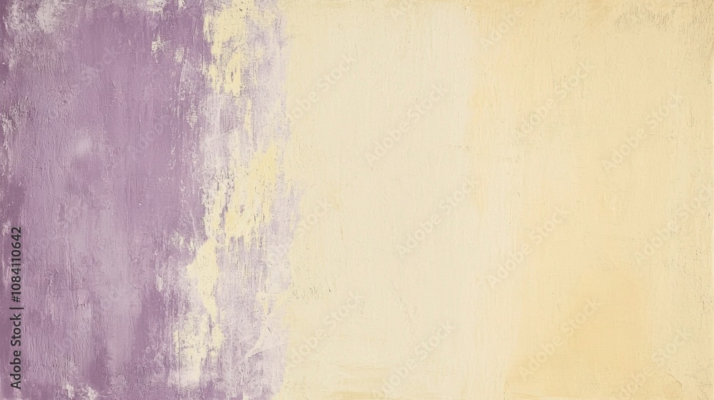 Poster purple and beige paint seamlessly blend on a wall, creating a soft gradient that evokes a sense of t