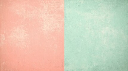 Fototapeta premium Pink and turquoise textured background creating a split effect, evoking vintage or retro aesthetics, ideal for design projects