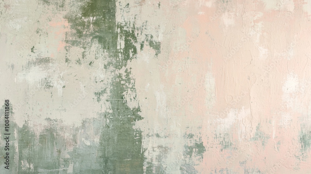 Poster weathered textured wall showcasing a blend of distressed green and pink hues, creating an abstract p
