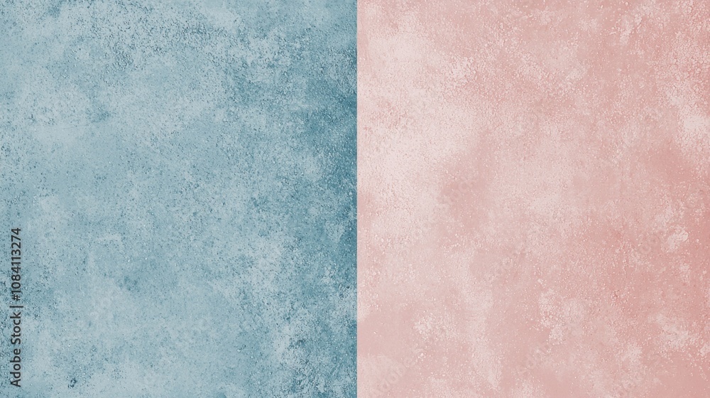 Poster dusty blue and pastel pink textured backgrounds create a split screen effect, offering a visually ap