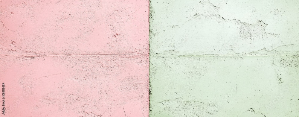 Poster pink and green concrete wall background creating a split tonal effect, showing a textured surface wi