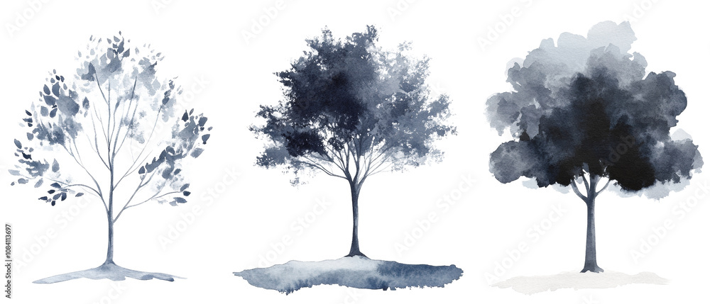 Poster minimal tree watercolor set isolated transparent background