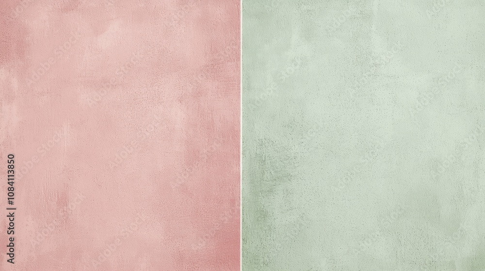 Poster two-tone background featuring pastel pink and green colors separated by a vertical line, creating a 