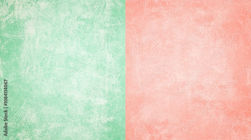 Poster green and pink pastel colored background with a textured surface and a vertical division in the midd