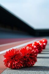 cheerleaders' pompoms against the background of the stadium