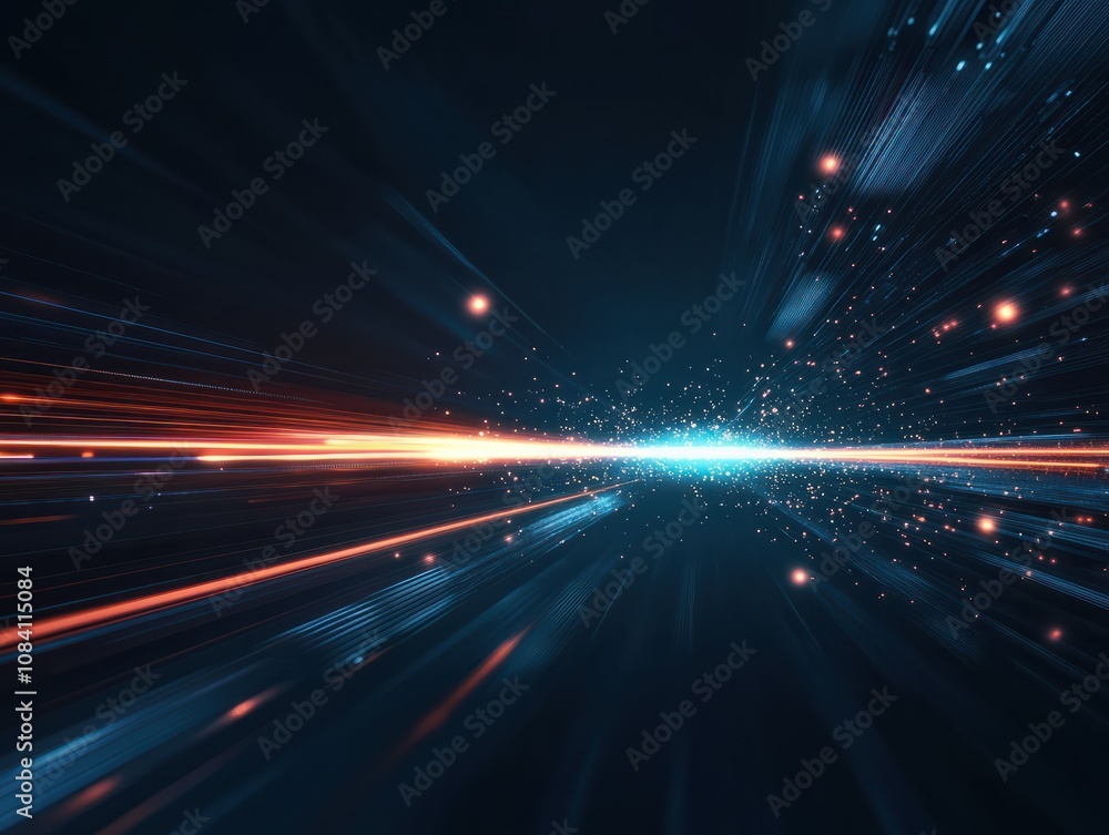 Poster data network and connection technology concept with high-speed, futuristic background