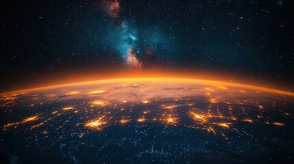 Here's a possible  and keyword list for your stock photo.. Earth at night, city lights, Milky Way.