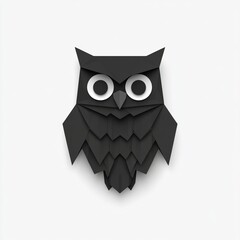 Fototapeta premium Black origami owl with white eyes on a white background.
