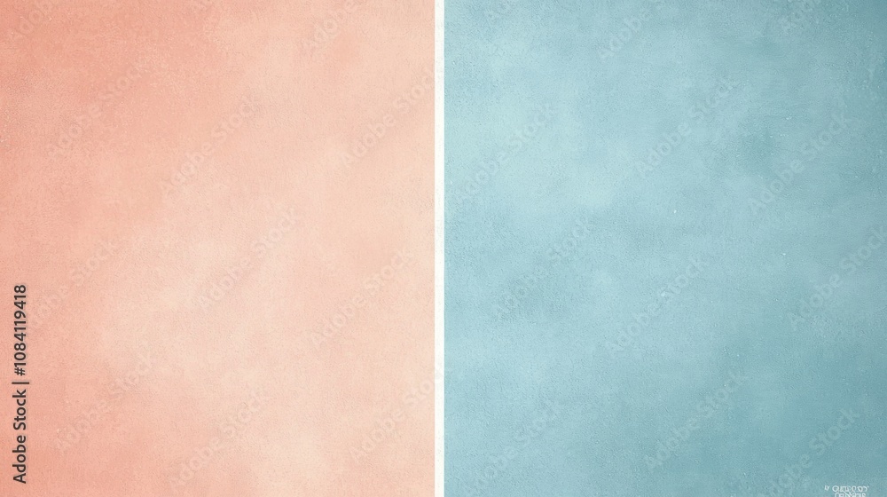 Poster pastel pink and light blue backgrounds are divided by a white vertical stripe, creating a soft and e