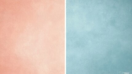 Fototapeta premium Pastel pink and light blue backgrounds are divided by a white vertical stripe, creating a soft and elegant backdrop with a subtle textured effect, perfect for various design projects