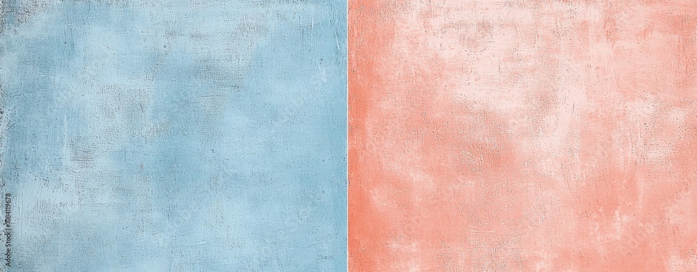 Poster two-tone background featuring a textured wall painted in pastel blue and pink, creating a visually a