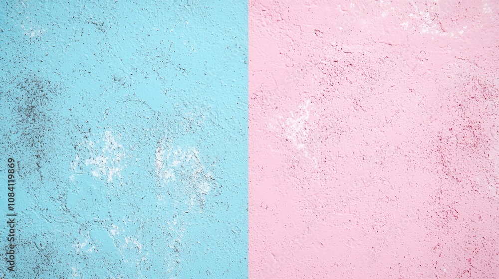 Poster split concrete wall in soft pink and blue pastel colors, creating a modern textured backdrop. ideal 